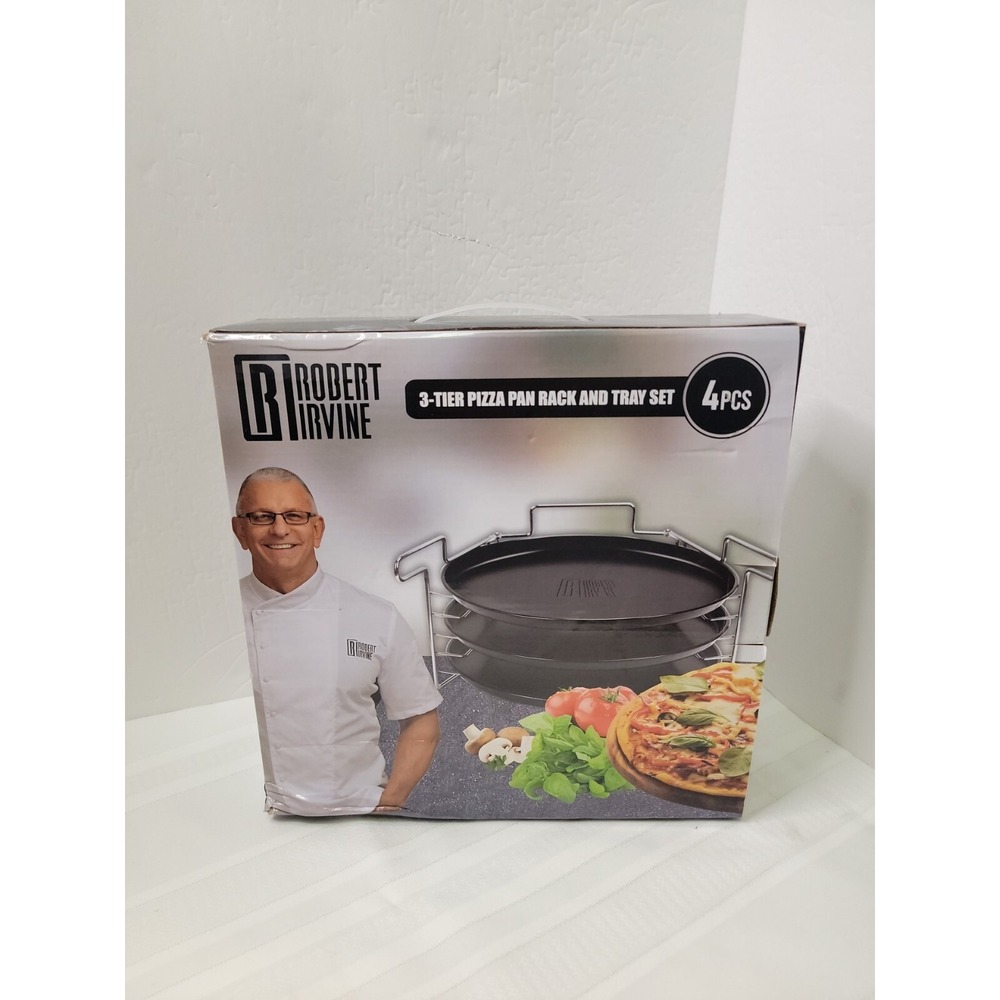 Robert Irvine 3-Tier Pizza Pan Rack & Tray Set, 4 Pieces New Open Box